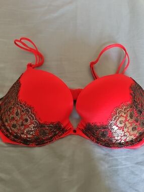 Victoria's Secret Red Push-Up Bra with Black & Gold Lace